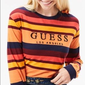 Guess Long Sleeve Stripe Crop Tee